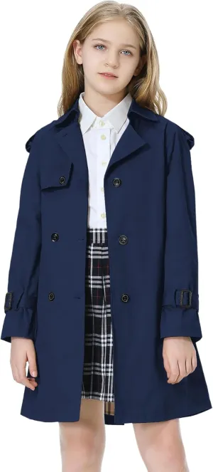 Betusline Girls & Women's Trench Coat Double Breasted Classic Lapel Outerwear, 3 Years - Women 2XL