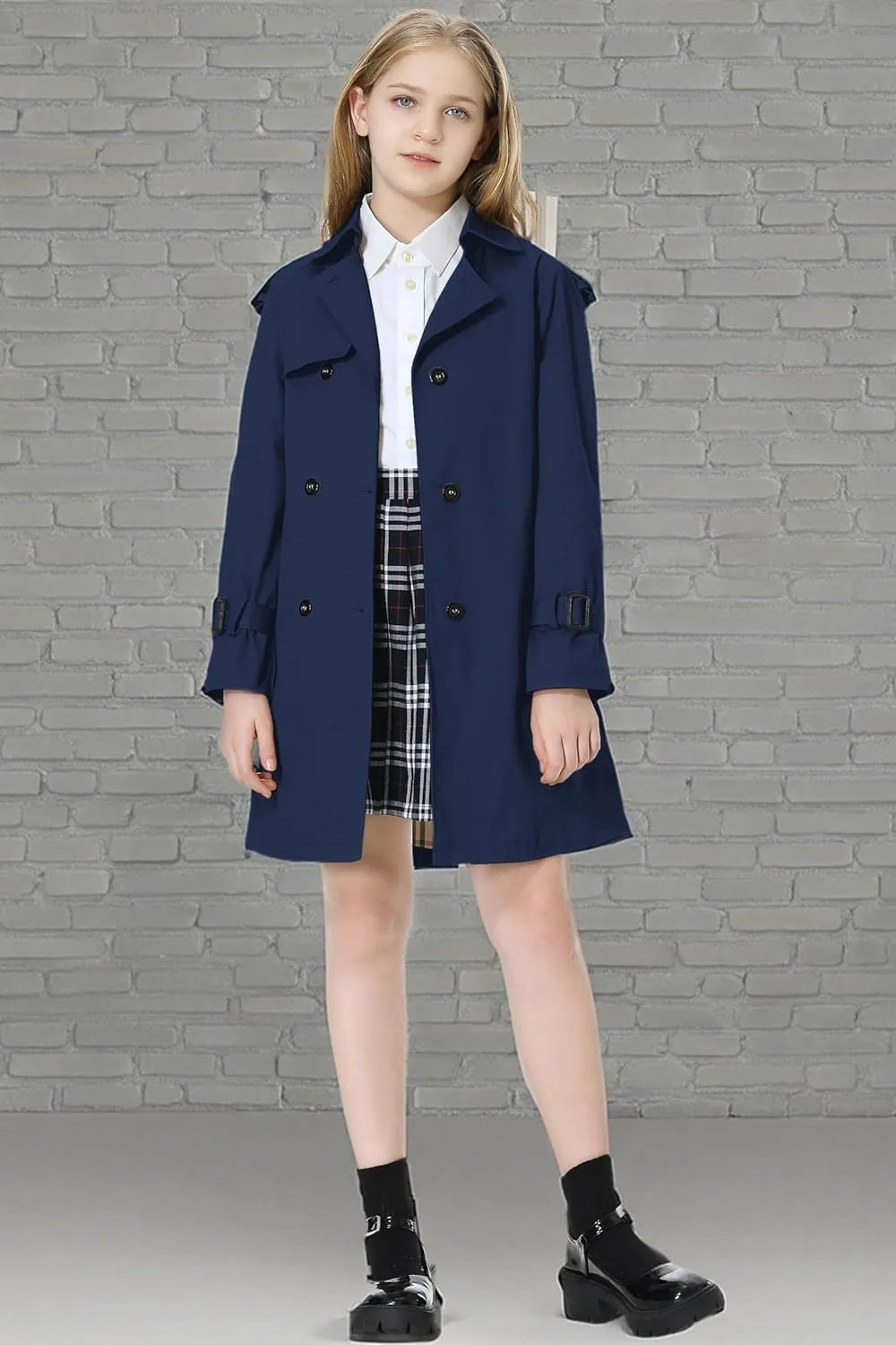 Betusline Girls & Women's Trench Coat Double Breasted Classic Lapel Outerwear, 3 Years - Women 2XL