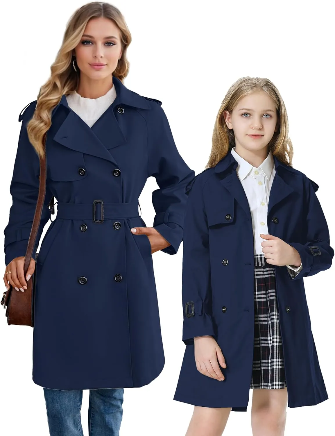 Betusline Girls & Women's Trench Coat Double Breasted Classic Lapel Outerwear, 3 Years - Women 2XL