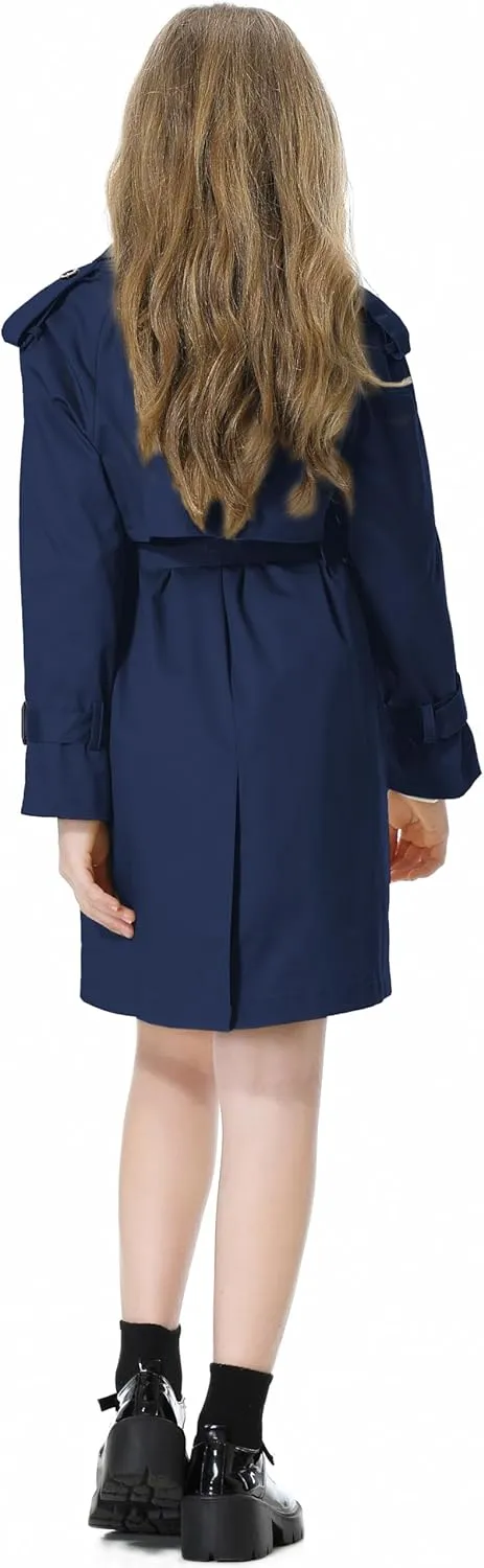 Betusline Girls & Women's Trench Coat Double Breasted Classic Lapel Outerwear, 3 Years - Women 2XL