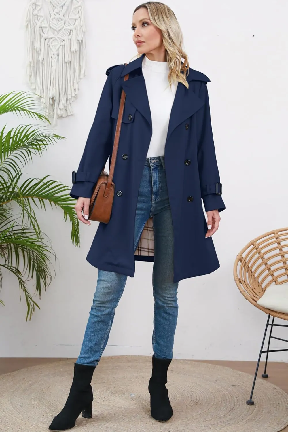 Betusline Girls & Women's Trench Coat Double Breasted Classic Lapel Outerwear, 3 Years - Women 2XL