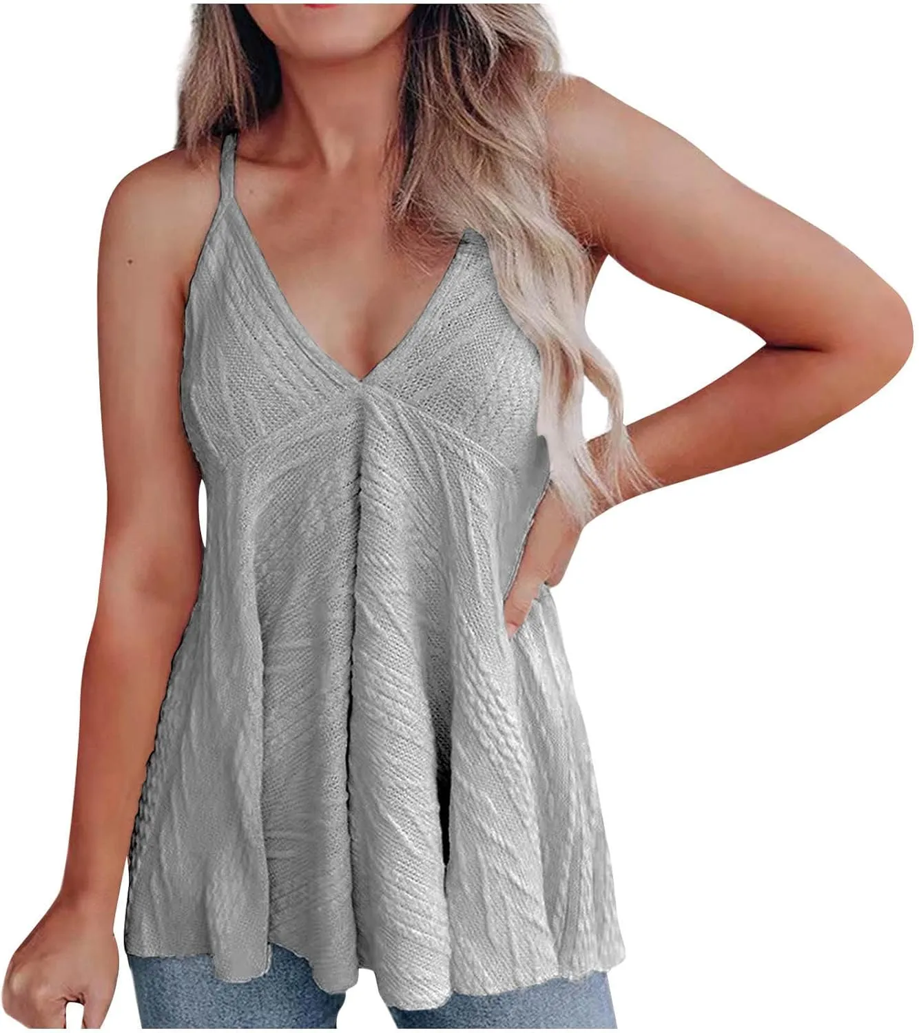 BZGTZT Womens Tank Tops V Neck Basic Solid Color Tunic Casual Flowy Summer Sleeveless Camisole Spaghetti Strap Peplum Tops