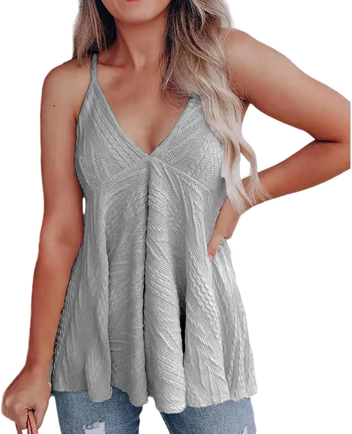 BZGTZT Womens Tank Tops V Neck Basic Solid Color Tunic Casual Flowy Summer Sleeveless Camisole Spaghetti Strap Peplum Tops
