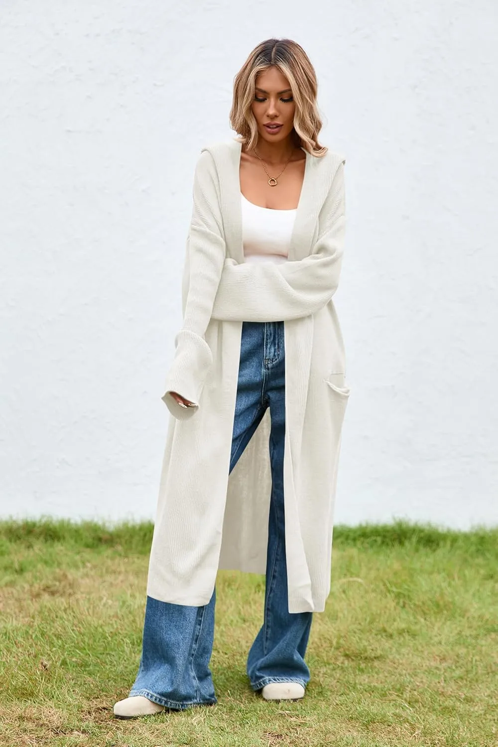 Cakulo Womens Oversized Long Cardigan Sweaters Hooded Duster Cardigans 2024 Trendy Fall Open Front Coatigan