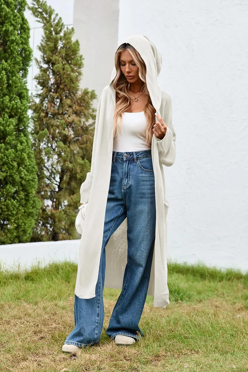 Cakulo Womens Oversized Long Cardigan Sweaters Hooded Duster Cardigans 2024 Trendy Fall Open Front Coatigan