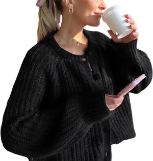Cardigan Sweaters for Women Chunky Knit Cardigans Long Sleeve Button Sweater Jacket 2024 Fall Winter