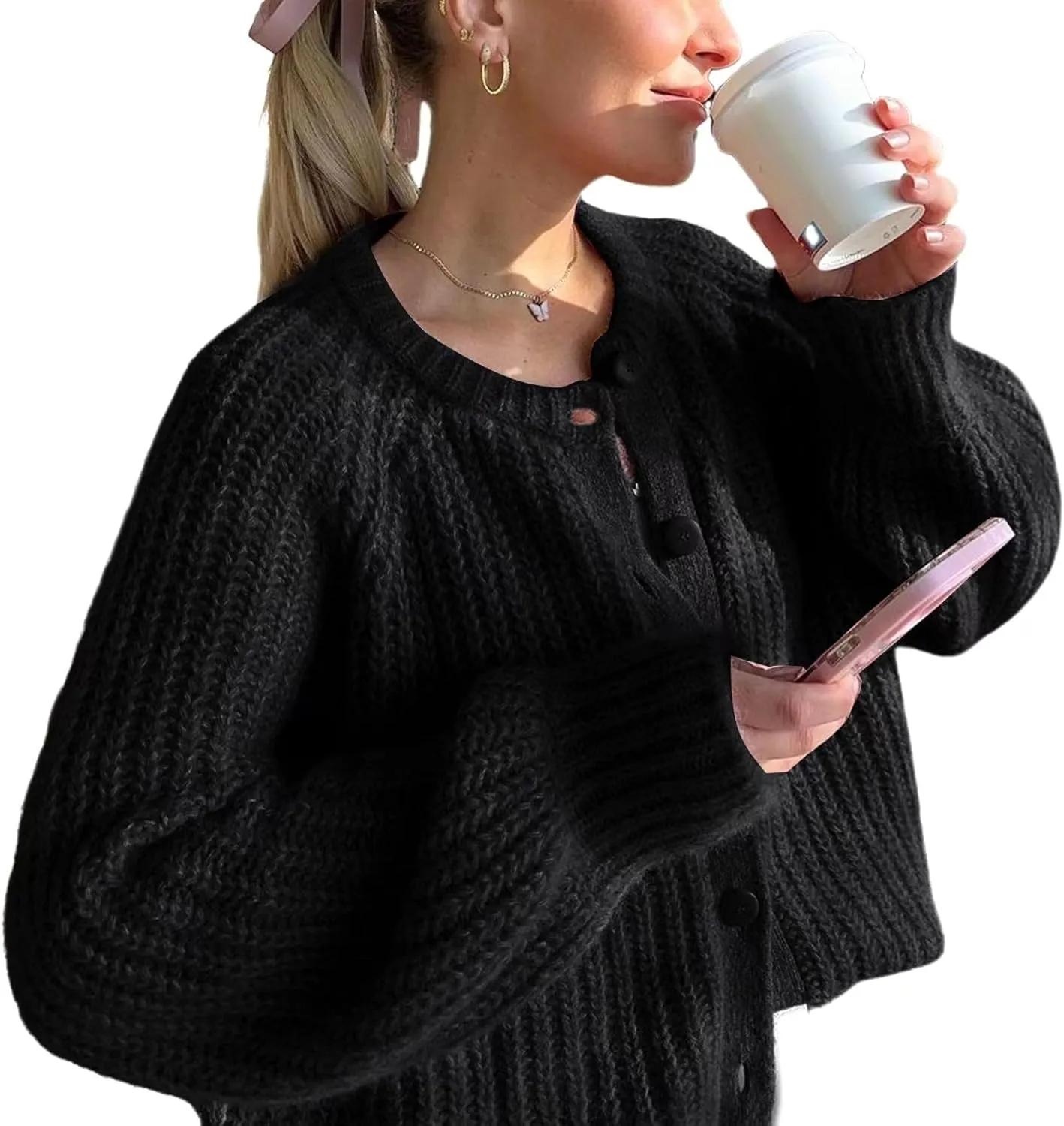Cardigan Sweaters for Women Chunky Knit Cardigans Long Sleeve Button Sweater Jacket 2024 Fall Winter