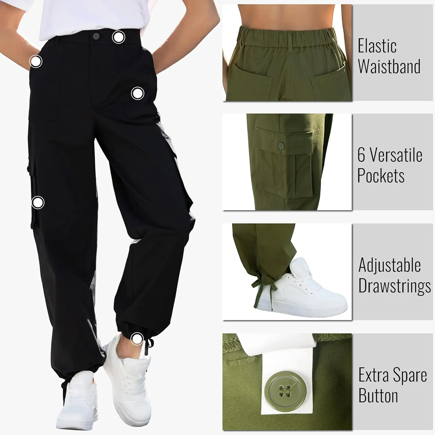 Cargo Pants for Women High Waisted Women's Y2K Baggy Casual Pants with 6 Pockets and Elastic Waist