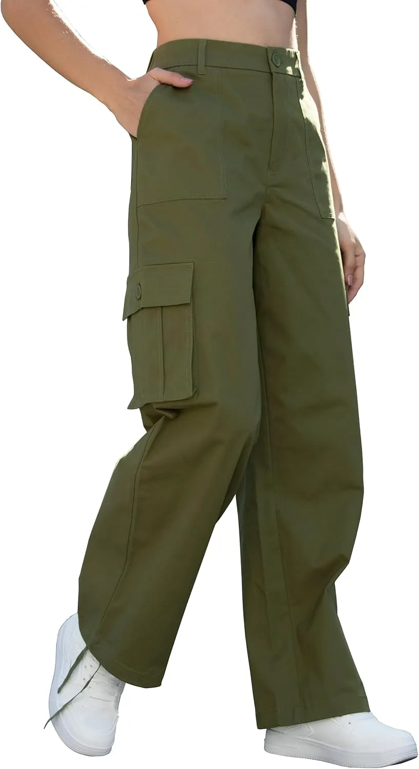 Cargo Pants for Women High Waisted Women's Y2K Baggy Casual Pants with 6 Pockets and Elastic Waist