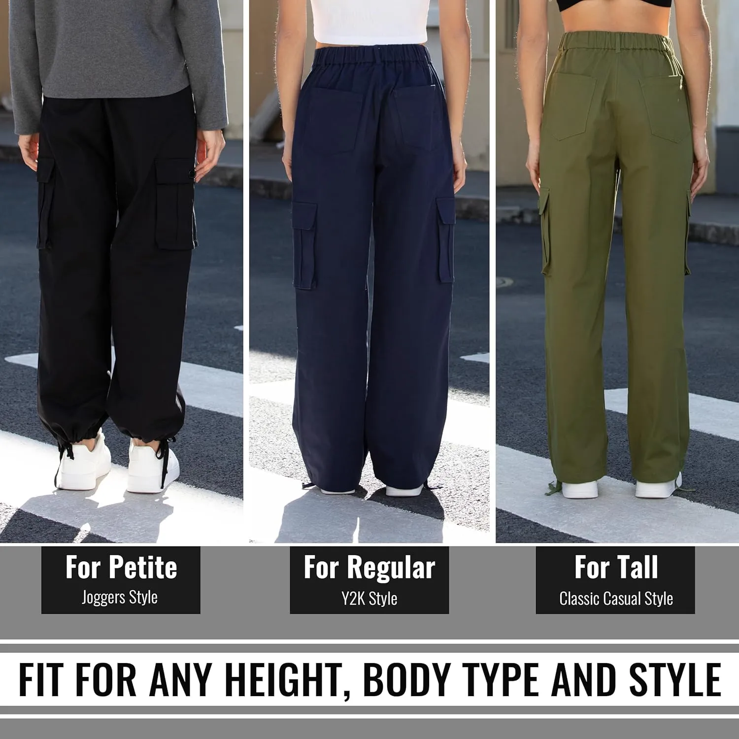 Cargo Pants for Women High Waisted Women's Y2K Baggy Casual Pants with 6 Pockets and Elastic Waist