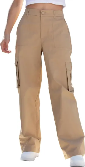 Cargo Pants for Women High Waisted Women's Y2K Baggy Casual Pants with 6 Pockets and Elastic Waist