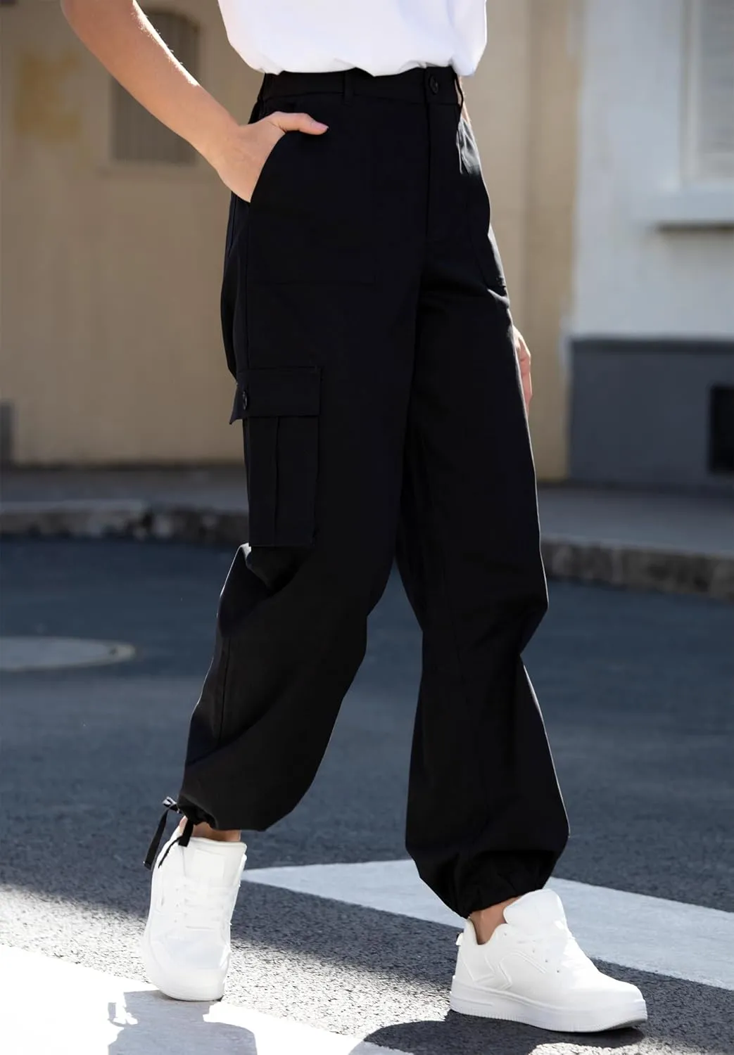 Cargo Pants for Women High Waisted Women's Y2K Baggy Casual Pants with 6 Pockets and Elastic Waist