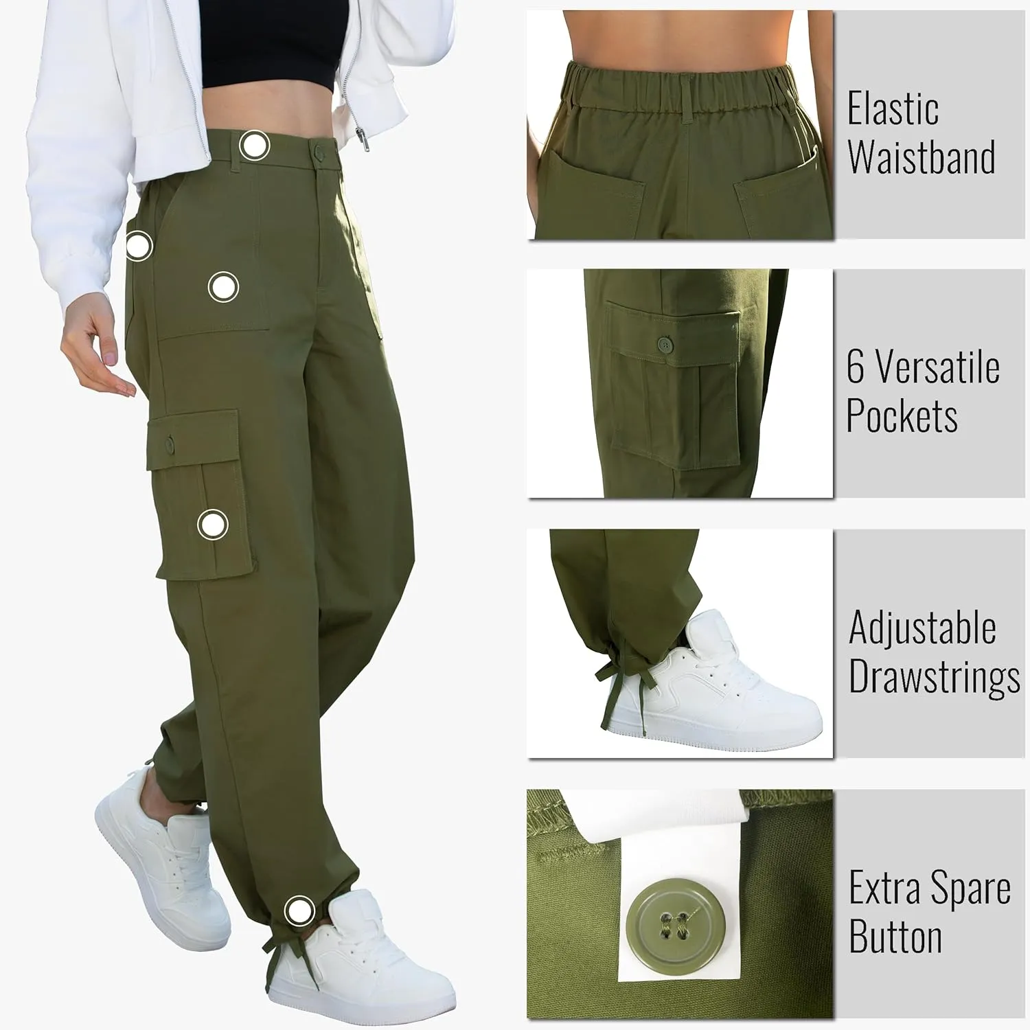 Cargo Pants for Women High Waisted Women's Y2K Baggy Casual Pants with 6 Pockets and Elastic Waist