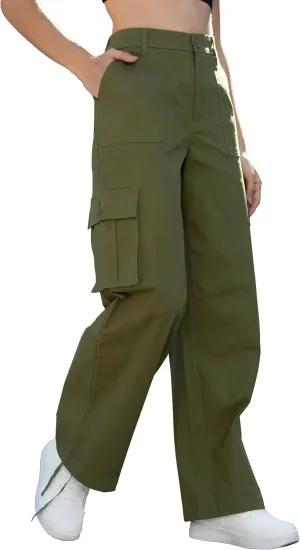 Cargo Pants for Women High Waisted Women's Y2K Baggy Casual Pants with 6 Pockets and Elastic Waist