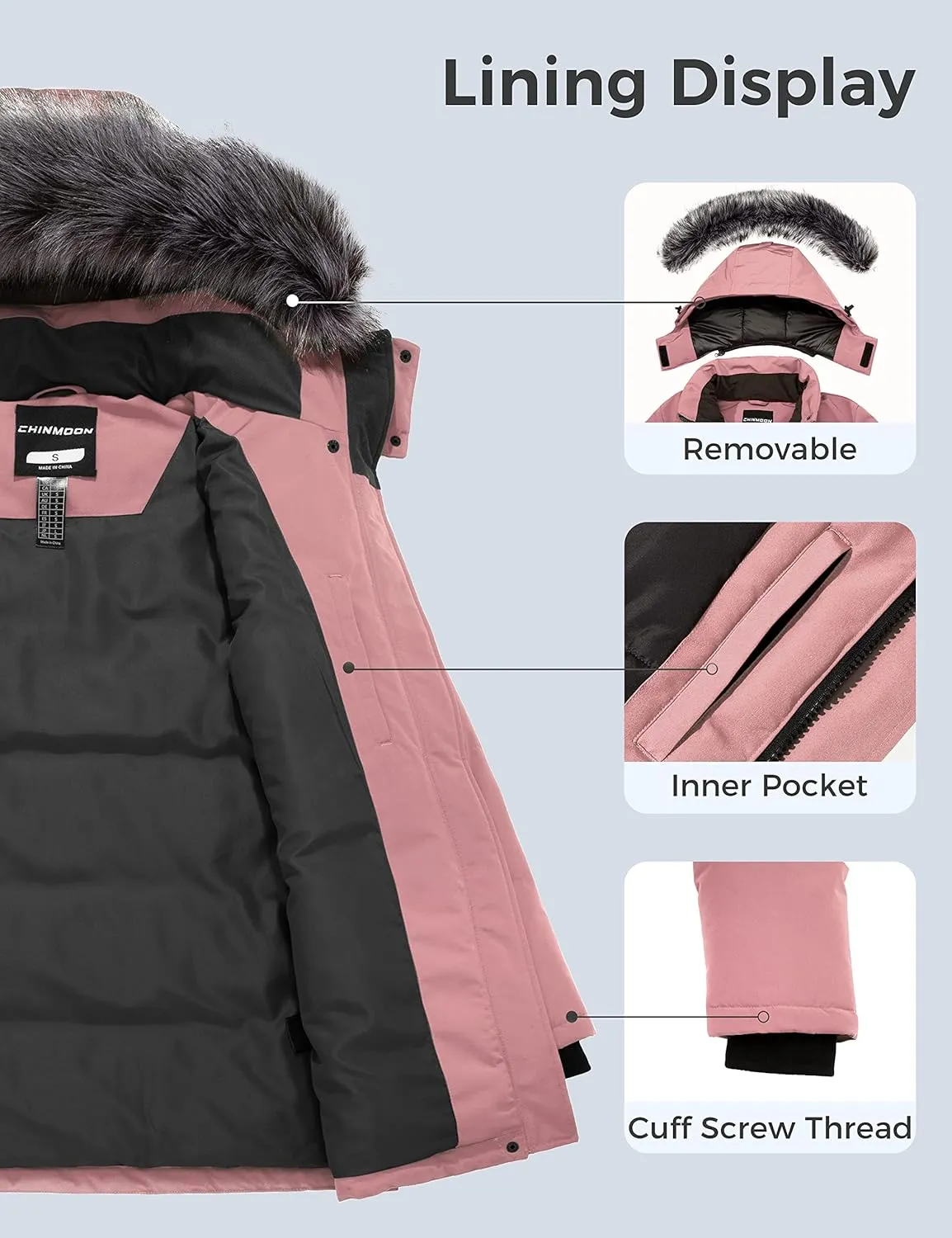 CHINMOON Women's Winter Coat Thickened Warm Parka Long Puffer Jacket