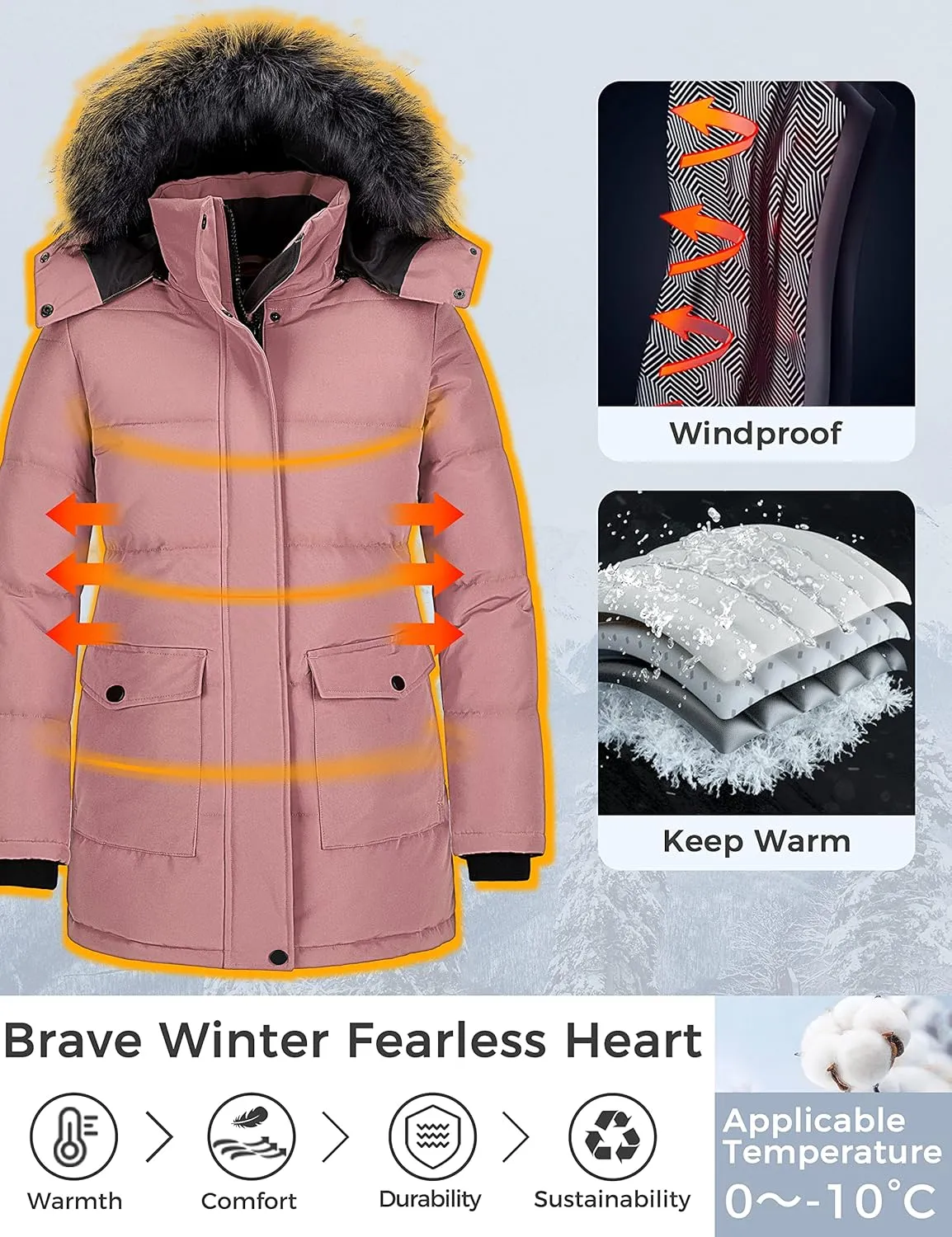 CHINMOON Women's Winter Coat Thickened Warm Parka Long Puffer Jacket