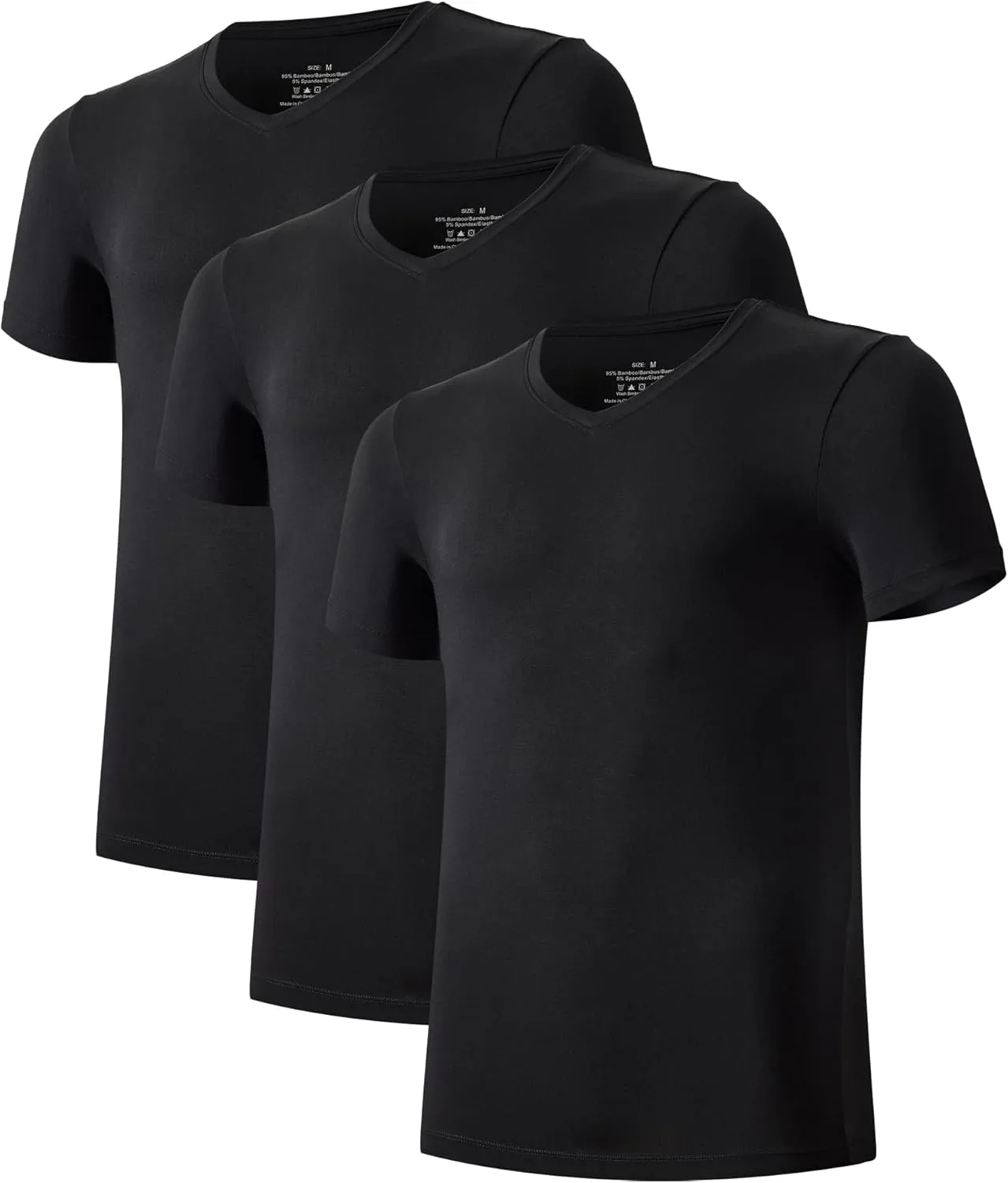 COLORFULLEAF Men's Undershirts Bamboo Rayon Short Sleeve Crewneck/V-Neck Tees Slim-fit T-Shirts 3 or 5 Pack