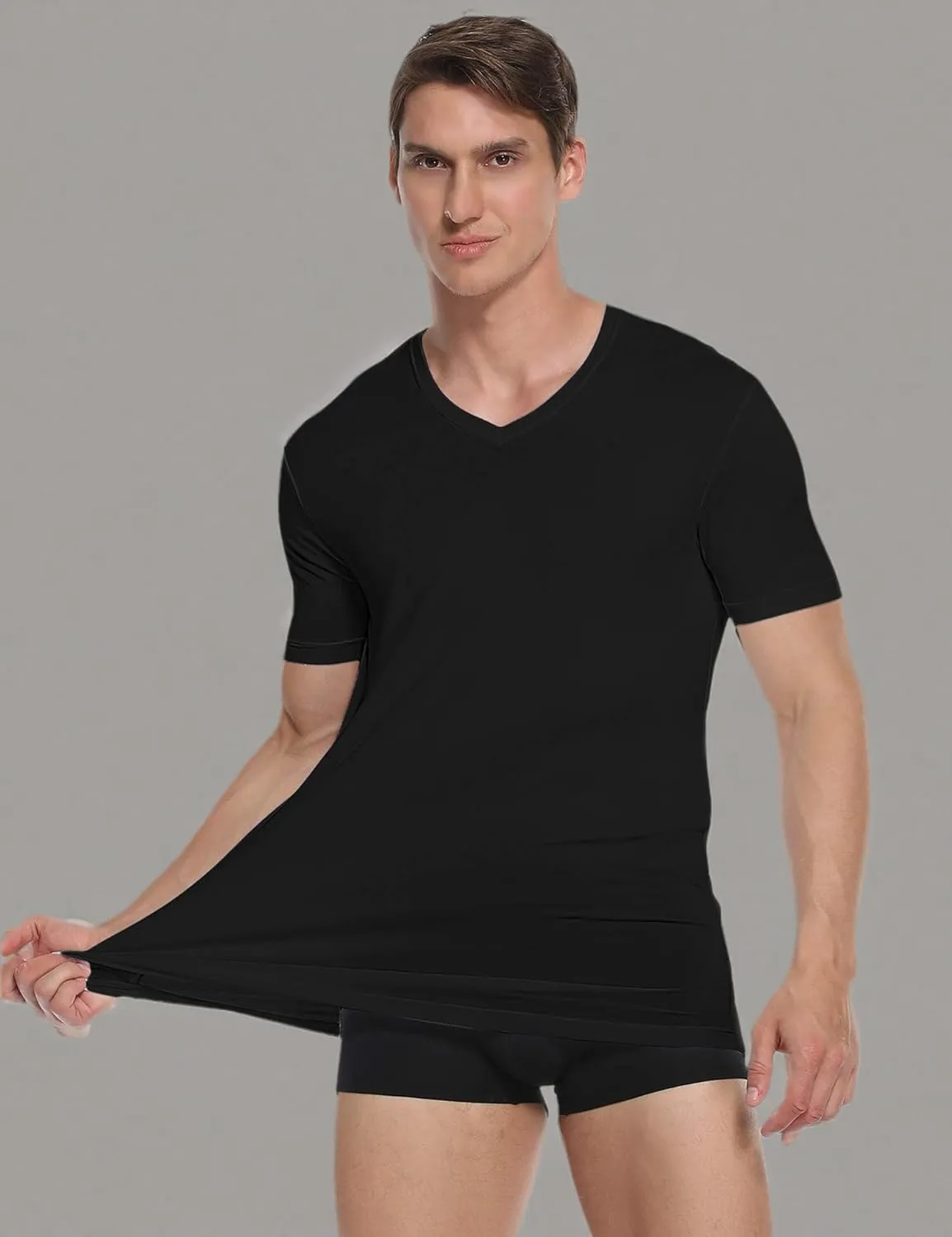 COLORFULLEAF Men's Undershirts Bamboo Rayon Short Sleeve Crewneck/V-Neck Tees Slim-fit T-Shirts 3 or 5 Pack