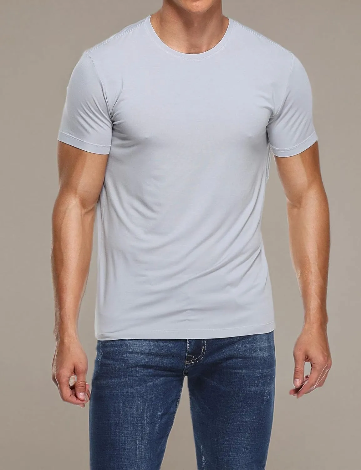 COLORFULLEAF Men's Undershirts Bamboo Rayon Short Sleeve Crewneck/V-Neck Tees Slim-fit T-Shirts 3 or 5 Pack