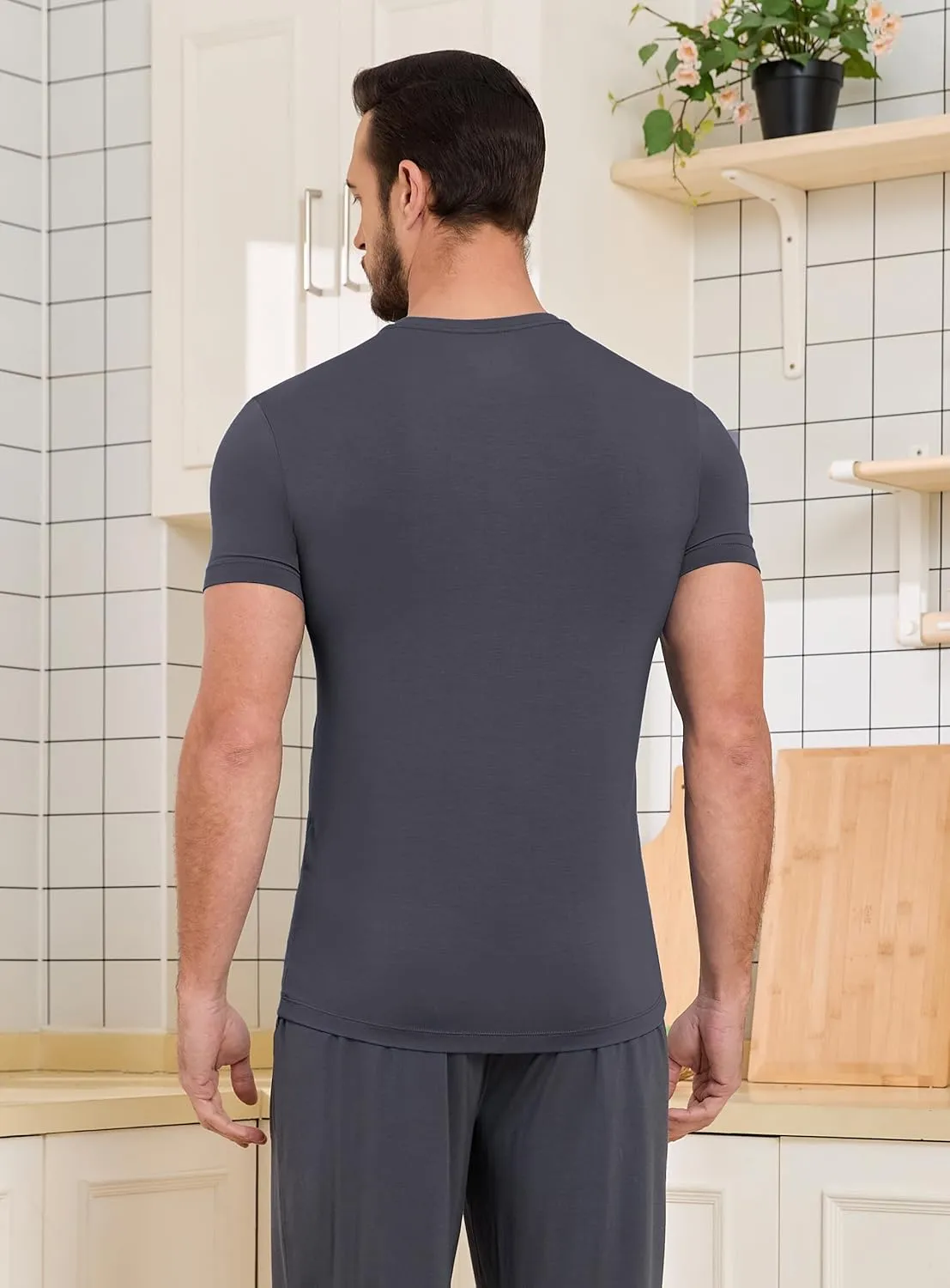 COLORFULLEAF Men's Undershirts Bamboo Rayon Short Sleeve Crewneck/V-Neck Tees Slim-fit T-Shirts 3 or 5 Pack