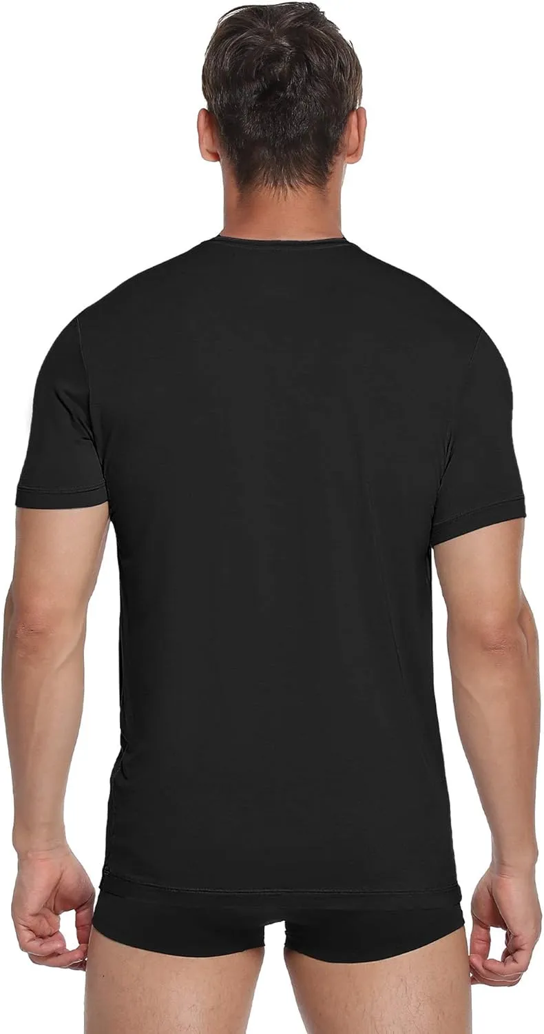 COLORFULLEAF Men's Undershirts Bamboo Rayon Short Sleeve Crewneck/V-Neck Tees Slim-fit T-Shirts 3 or 5 Pack
