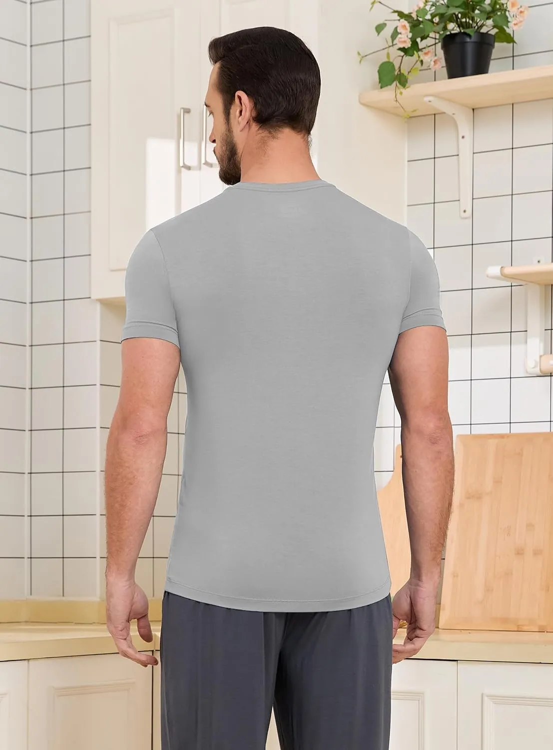 COLORFULLEAF Men's Undershirts Bamboo Rayon Short Sleeve Crewneck/V-Neck Tees Slim-fit T-Shirts 3 or 5 Pack