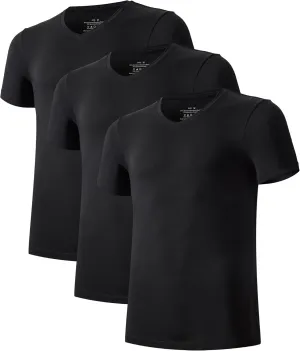COLORFULLEAF Men's Undershirts Bamboo Rayon Short Sleeve Crewneck/V-Neck Tees Slim-fit T-Shirts 3 or 5 Pack