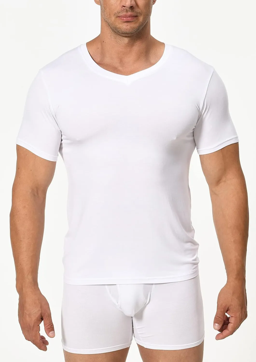 Comfneat Men's Undershirts Viscose V-Neck Cool Feeling T-Shirt 3-Pack