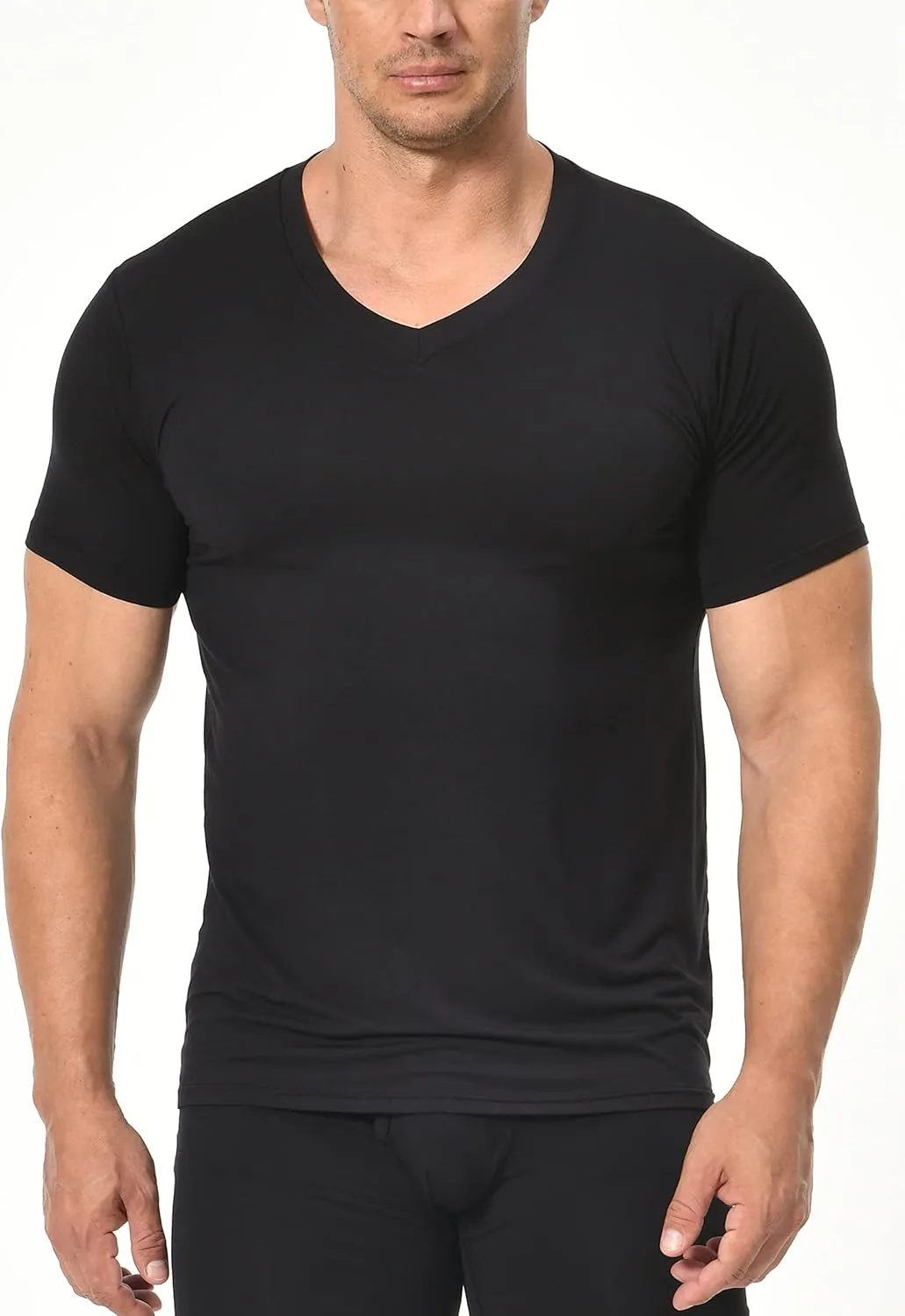 Comfneat Men's Undershirts Viscose V-Neck Cool Feeling T-Shirt 3-Pack