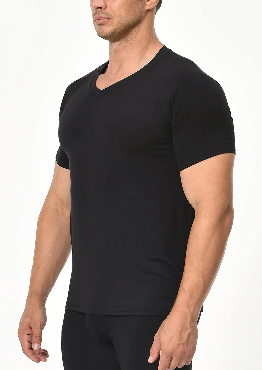 Comfneat Men's Undershirts Viscose V-Neck Cool Feeling T-Shirt 3-Pack
