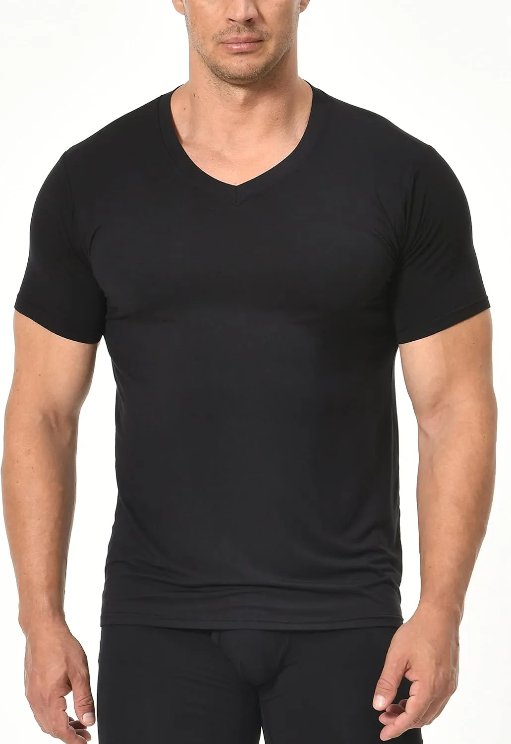 Comfneat Men's Undershirts Viscose V-Neck Cool Feeling T-Shirt 3-Pack