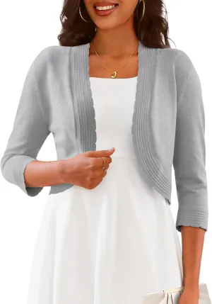 CPOKRTWSO Women's 3/4 Sleeve Cropped Cardigan Sweaters Open Front Bolero Shrugs for Women S-XL