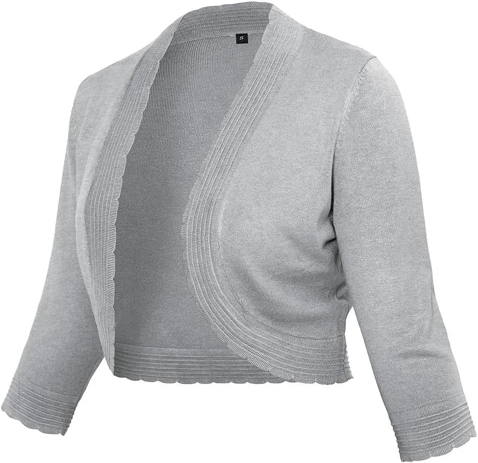 CPOKRTWSO Women's 3/4 Sleeve Cropped Cardigan Sweaters Open Front Bolero Shrugs for Women S-XL