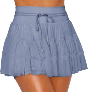 Cresay Women's Pleated Skirt High Waisted Ruffle Tennis Skirts Sports Skater Running Skorts with Shorts Pockets