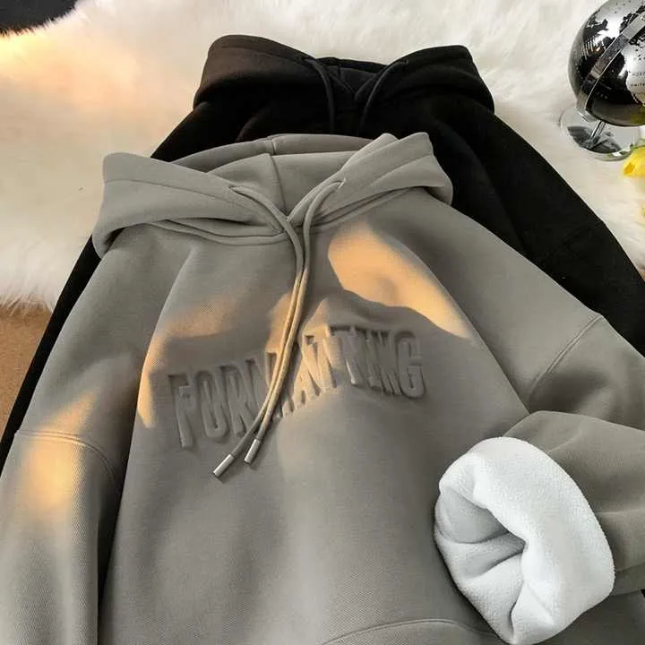 Custom Thick Baggy Drop Plain Wholesale Streetwear  هودي رجالي شتوي بنقش ثلاثي