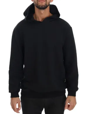 Daniele Alessandrini Elegant Black Cotton Hooded Sweater Daniele Alessandrini Elegant Black Cotton Hooded Sweater