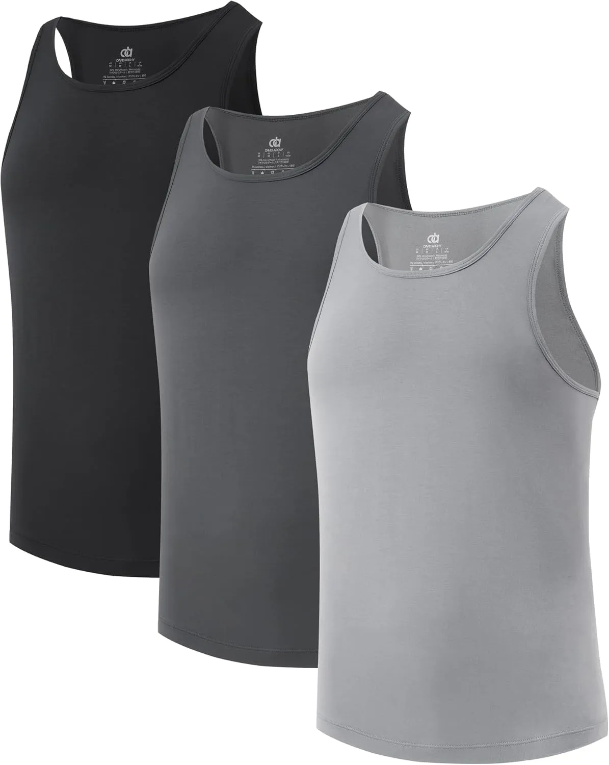 DAVID ARCHY Men's Tank Top Undershirt Micro Modal Undershirts Moisture-Wicking Tank A-Shirt for Men, 3-Pack