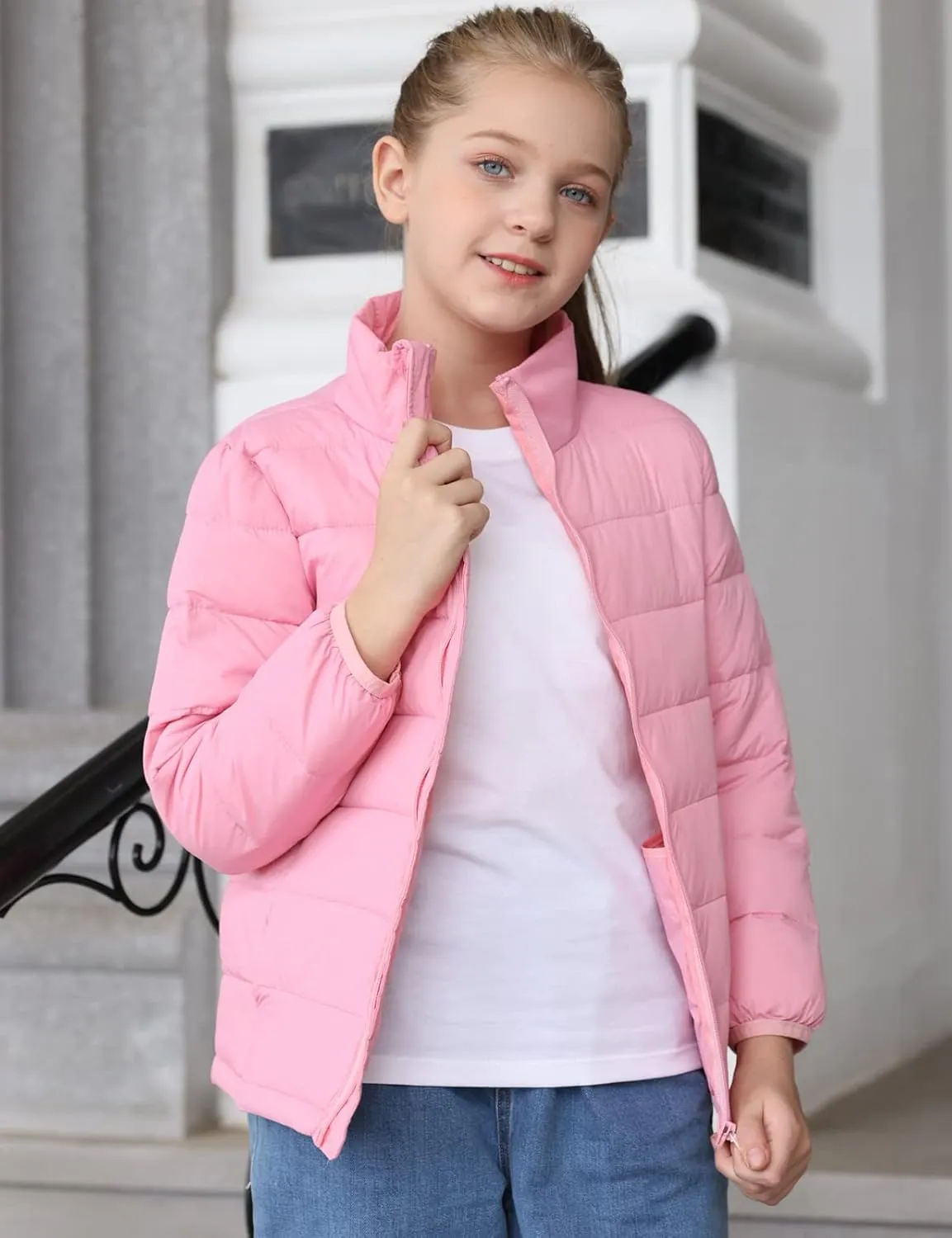 Enlifety 4-12T Girls Coat Long Sleeve Winter Jacket Lightweight Warm Puffer Outwear with Pocket