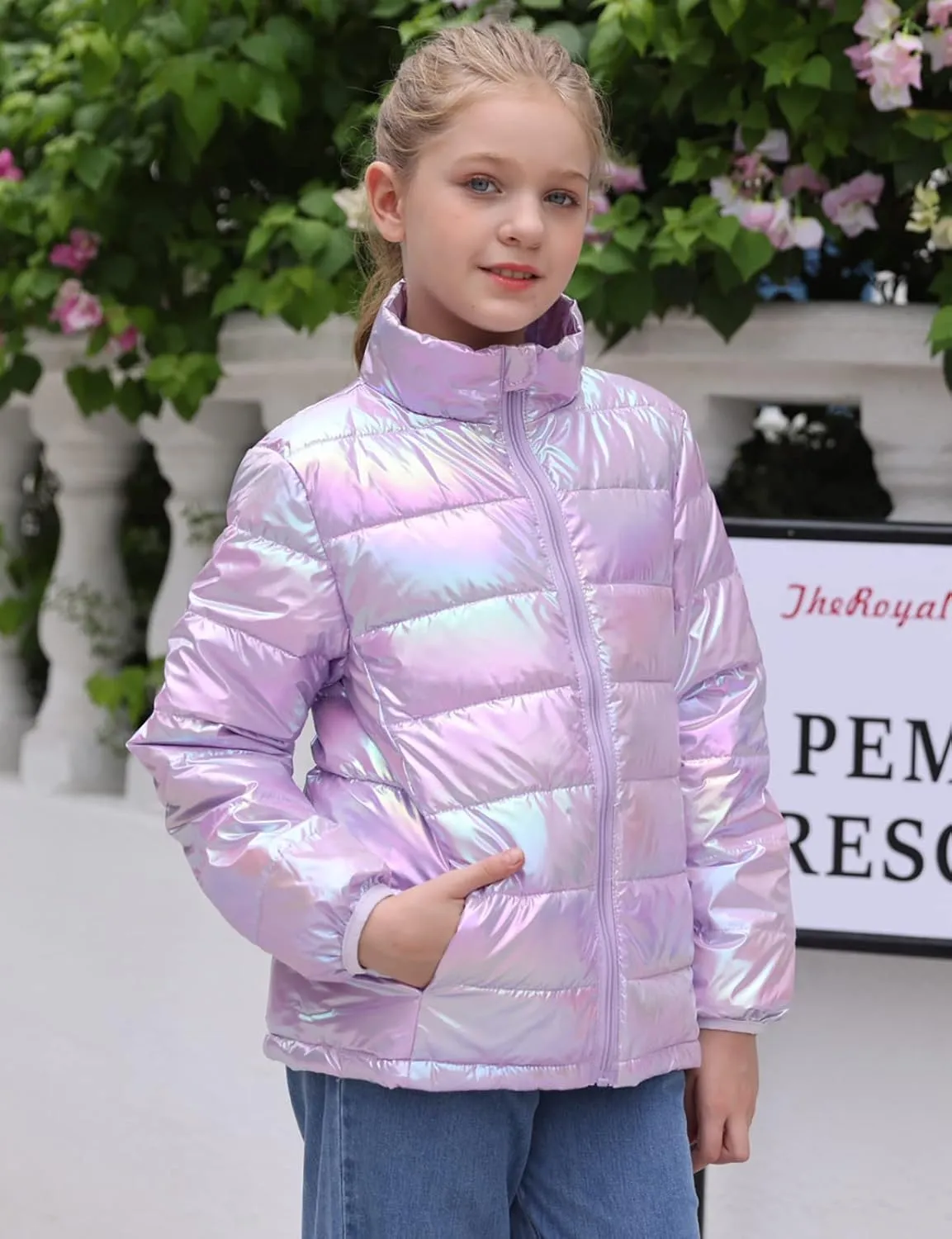 Enlifety 4-12T Girls Coat Long Sleeve Winter Jacket Lightweight Warm Puffer Outwear with Pocket