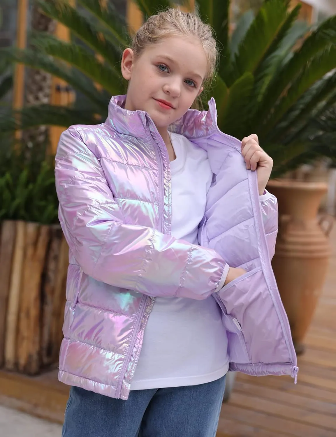 Enlifety 4-12T Girls Coat Long Sleeve Winter Jacket Lightweight Warm Puffer Outwear with Pocket