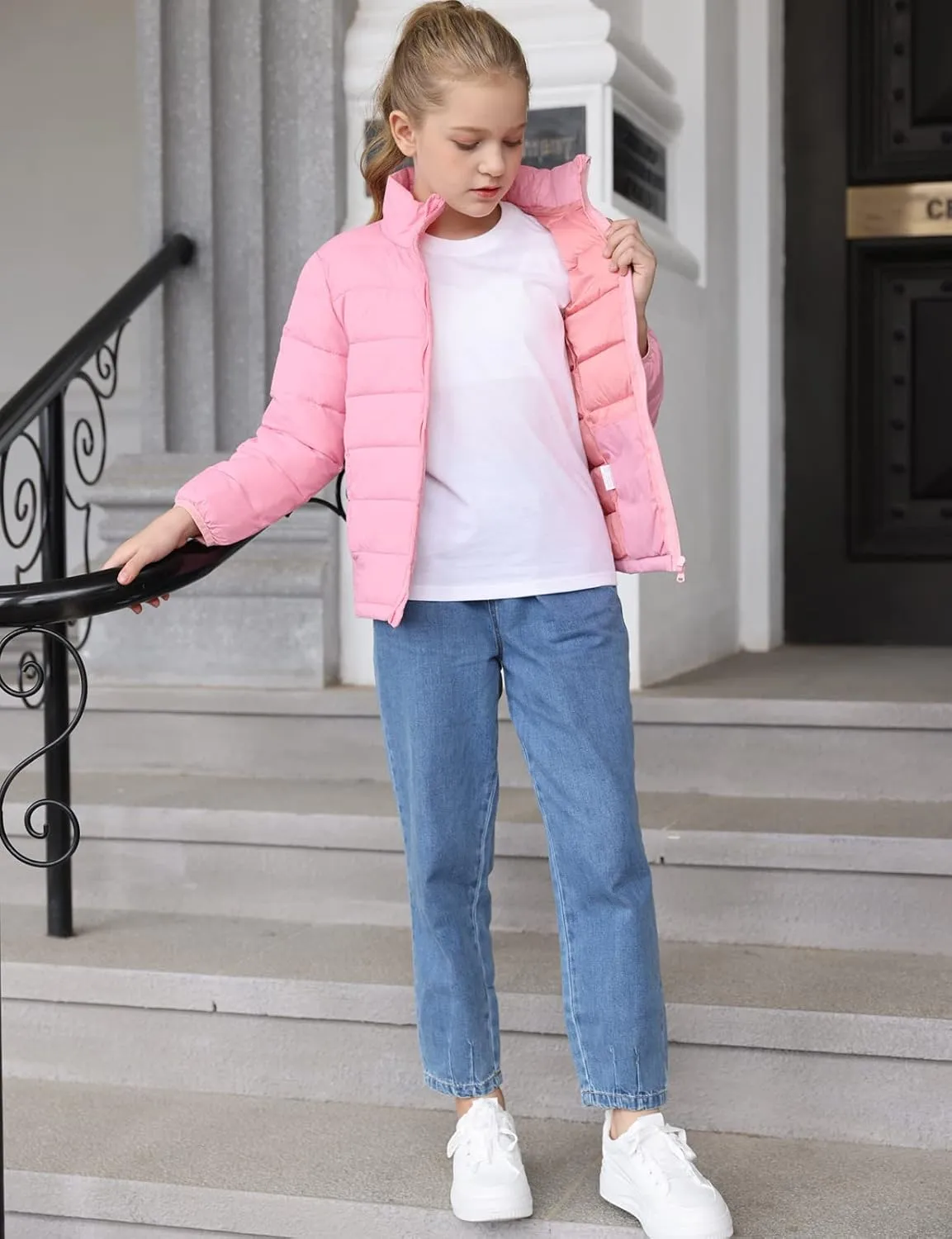 Enlifety 4-12T Girls Coat Long Sleeve Winter Jacket Lightweight Warm Puffer Outwear with Pocket