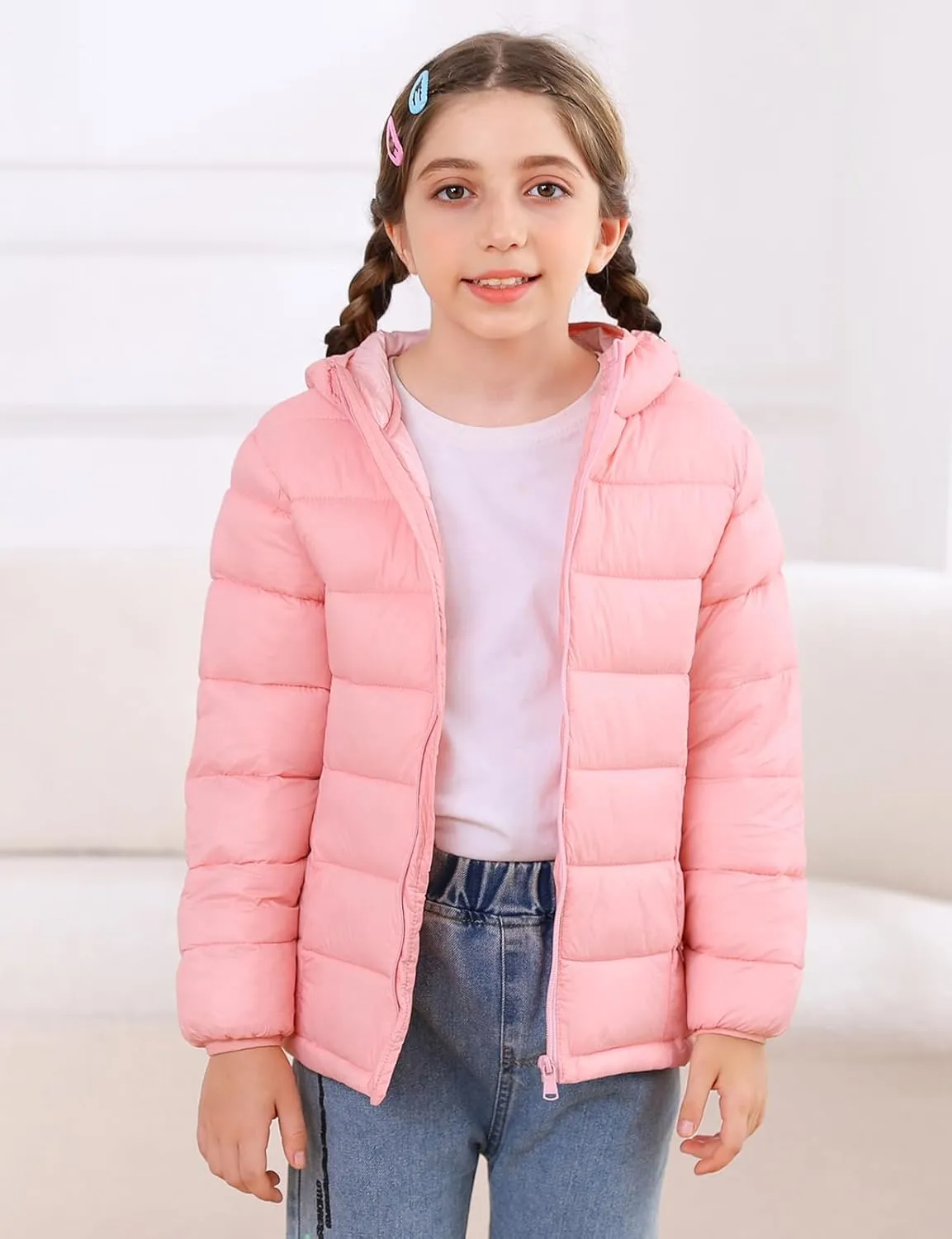 Enlifety 4-12T Girls Jacket Lightweight Winter Coats with Pockets Warm Puffer Outwear