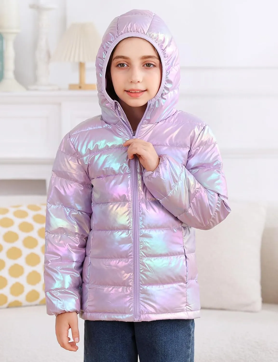 Enlifety 4-12T Girls Jacket Lightweight Winter Coats with Pockets Warm Puffer Outwear