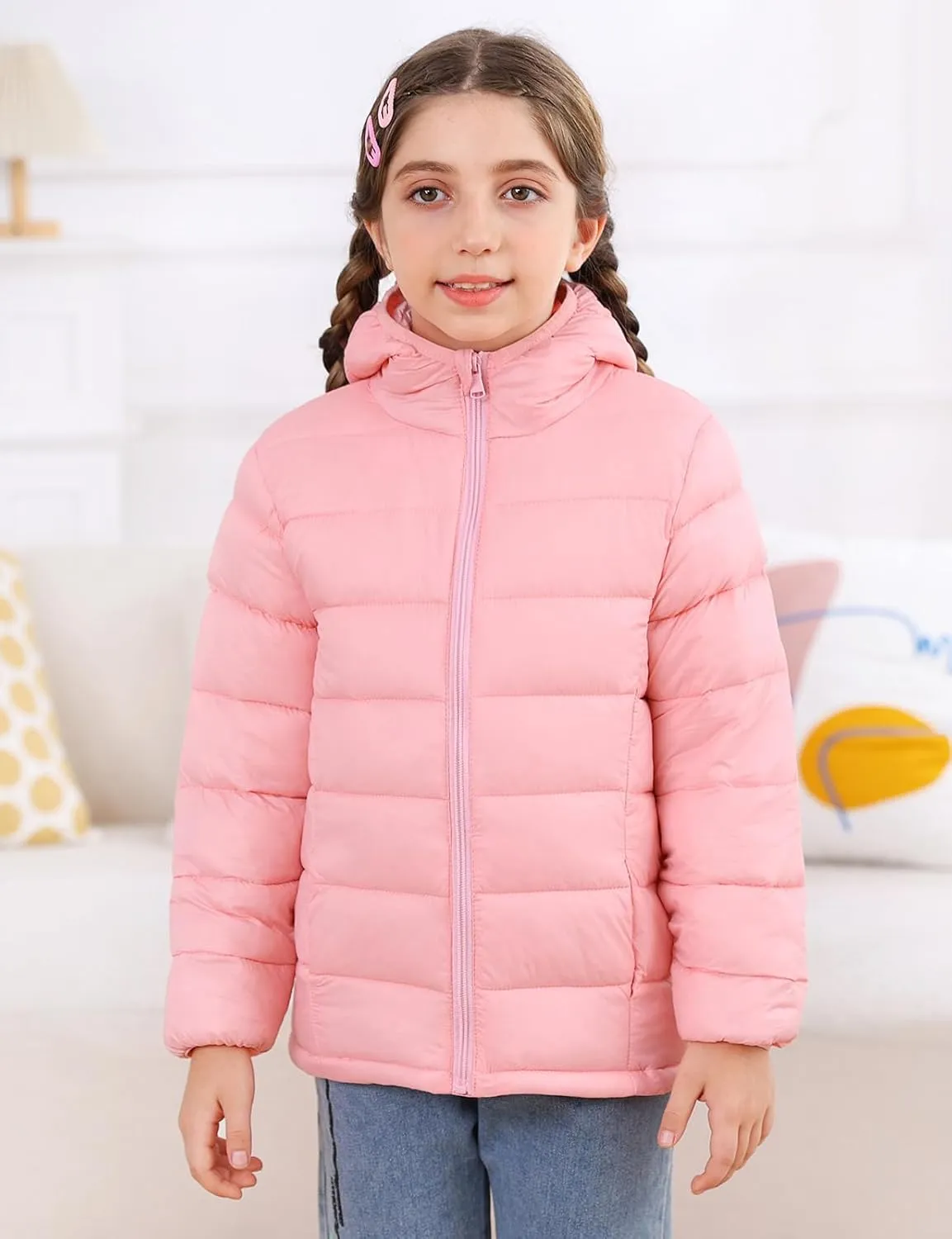 Enlifety 4-12T Girls Jacket Lightweight Winter Coats with Pockets Warm Puffer Outwear