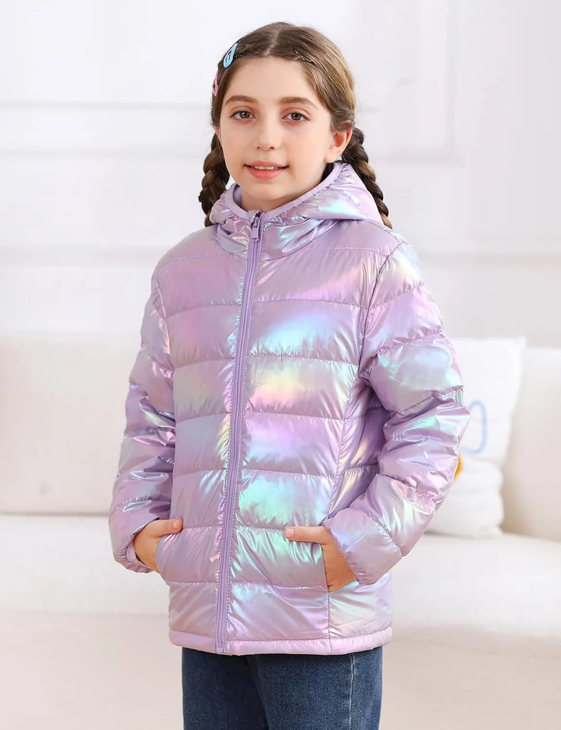 Enlifety 4-12T Girls Jacket Lightweight Winter Coats with Pockets Warm Puffer Outwear