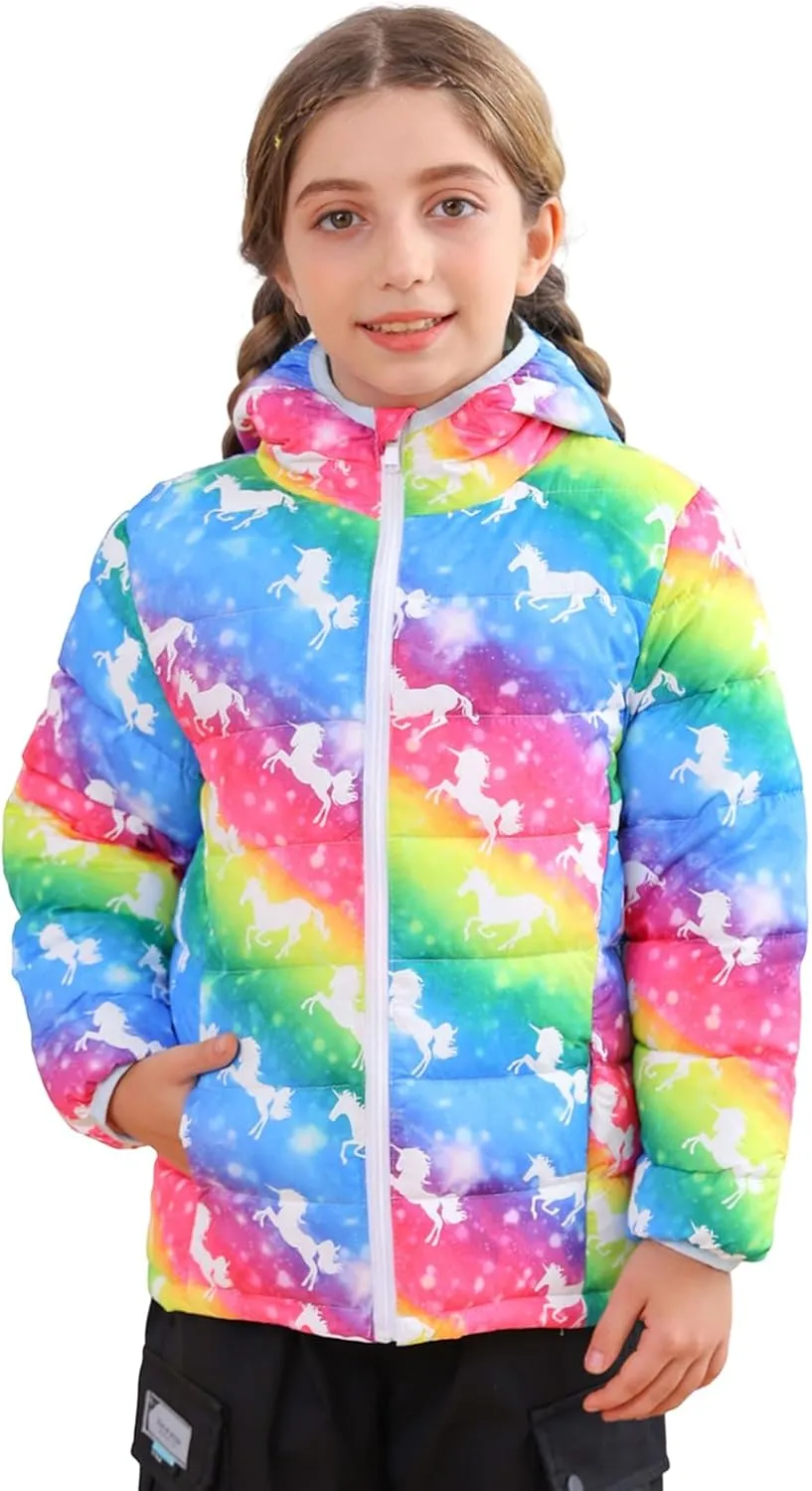 Enlifety 4-12T Girls Jacket Lightweight Winter Coats with Pockets Warm Puffer Outwear