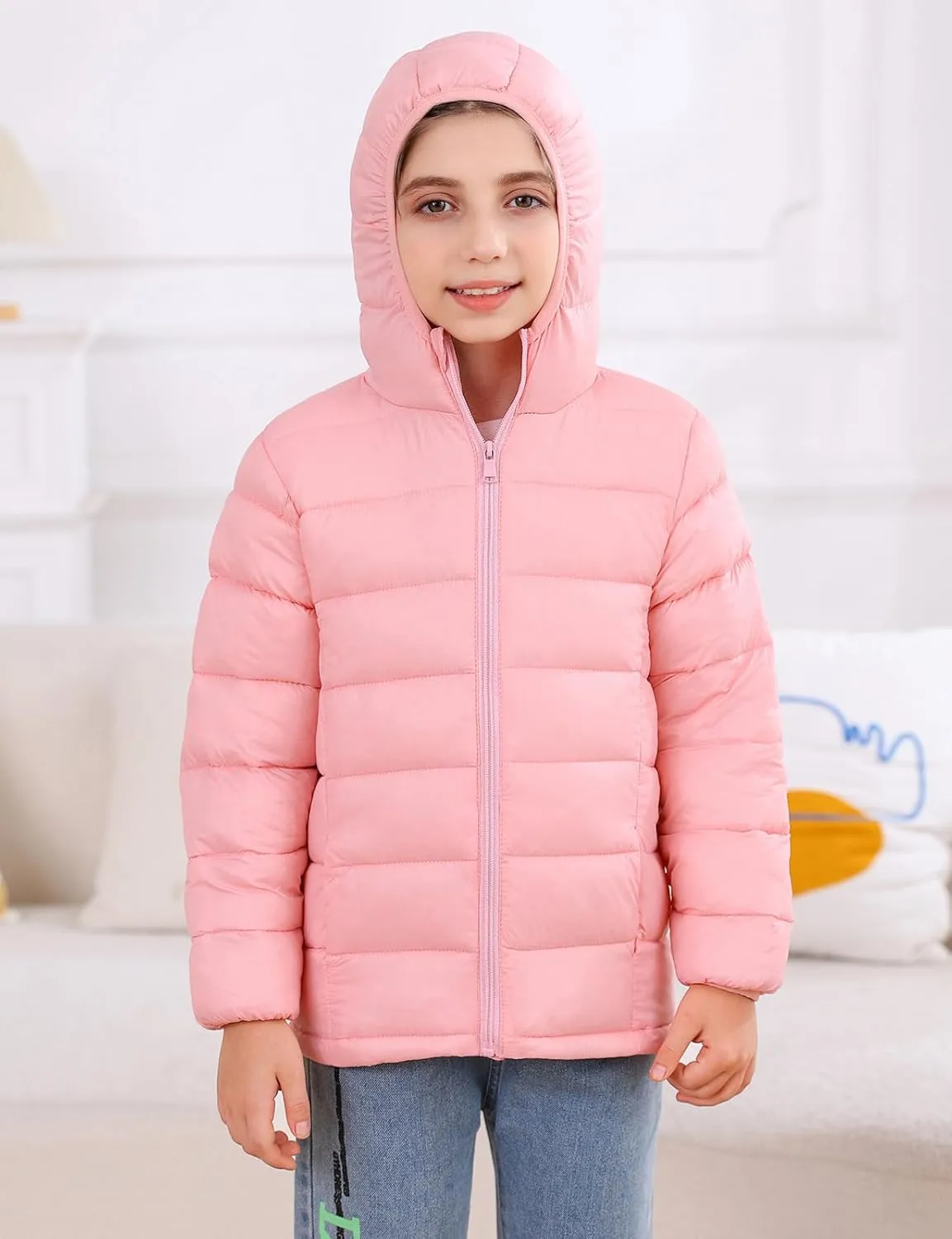 Enlifety 4-12T Girls Jacket Lightweight Winter Coats with Pockets Warm Puffer Outwear
