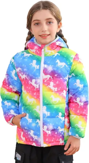 Enlifety 4-12T Girls Jacket Lightweight Winter Coats with Pockets Warm Puffer Outwear
