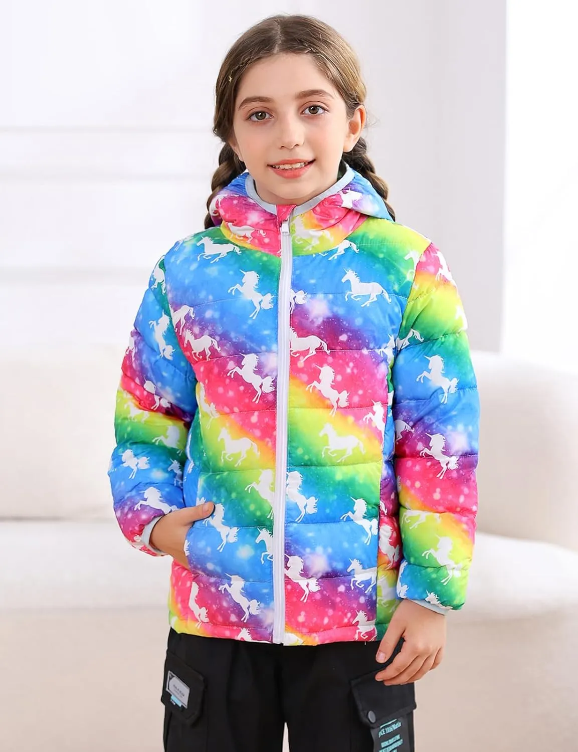 Enlifety 4-12T Girls Jacket Lightweight Winter Coats with Pockets Warm Puffer Outwear
