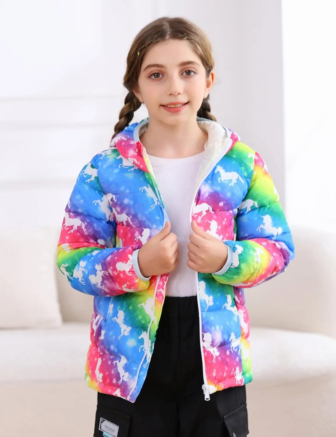 Enlifety 4-12T Girls Jacket Lightweight Winter Coats with Pockets Warm Puffer Outwear